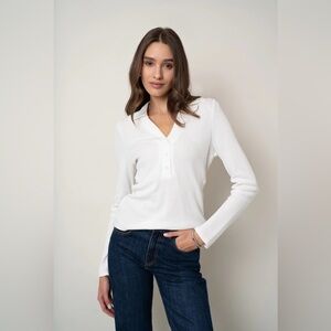 NWT Cyrus Women's Waffle Botton Up Open Collar V-Neck Thermal Top - Medium, Bone